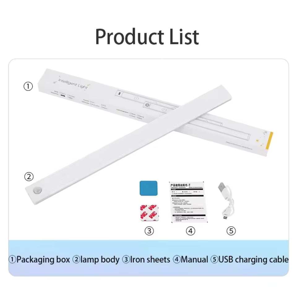 Rechargeable Motion Sensor LED Light Bar – Wireless Under-Cabinet & Desk Lighting (USB-C, Adjustable Brightness)